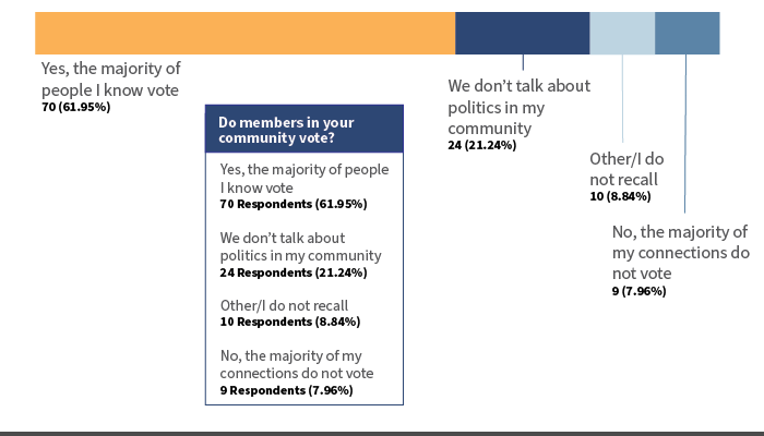 Image of charts with survey data results for participants who answered the question - Do members of your community vote?